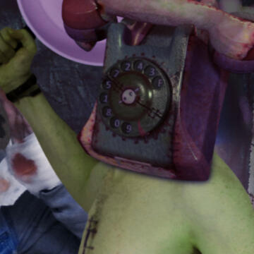 a square image of phonegingi from dialtown. they are angrily holding up a frying pan.